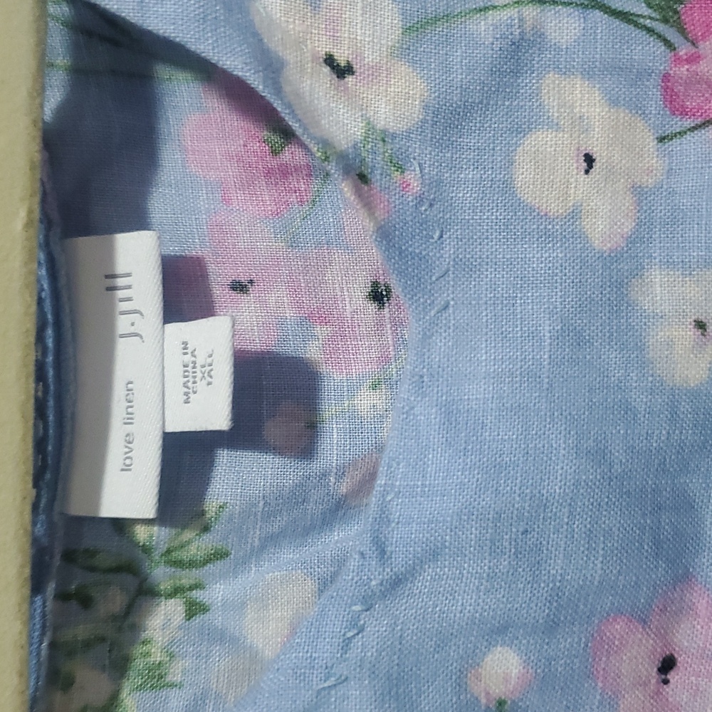 J Jill Love Linen Floral Blue Sleeveless Shift Dress Size XL - Picture 2 of 7